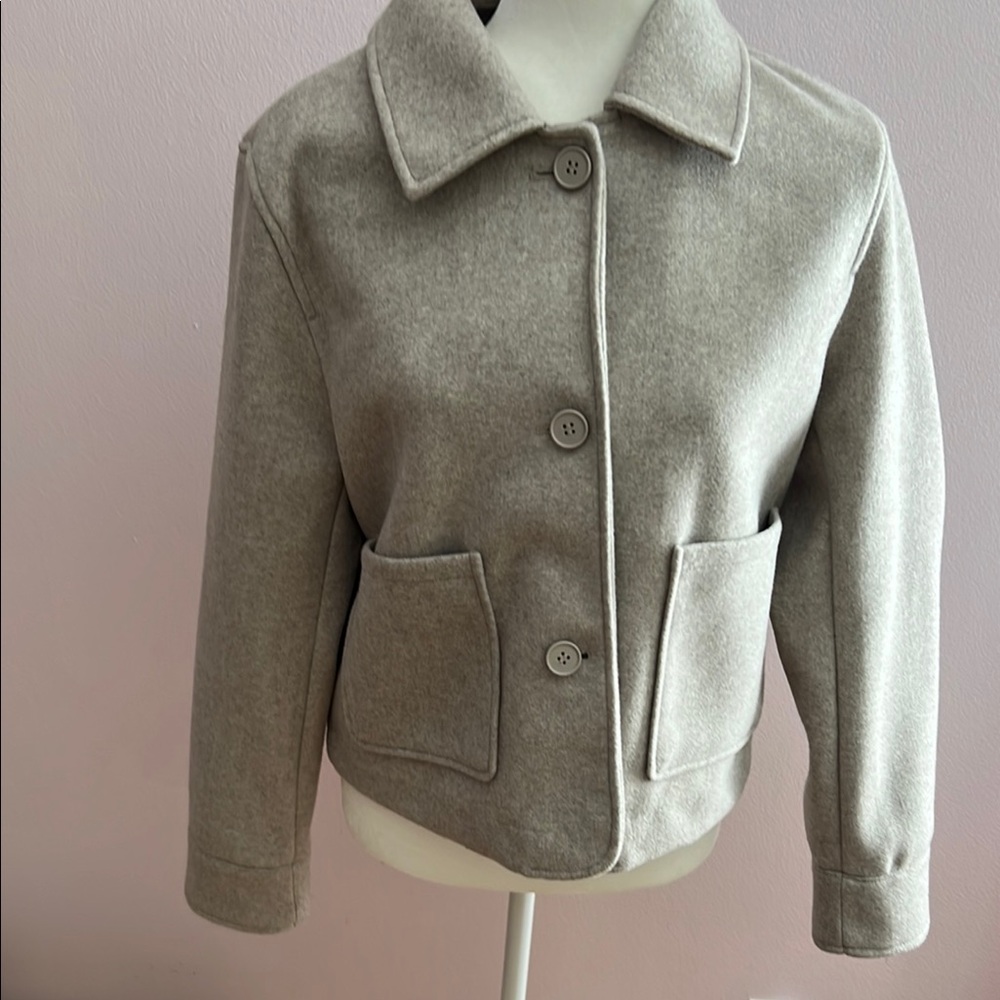 Zara Gray Wool-Blend Blazer Structured Collar